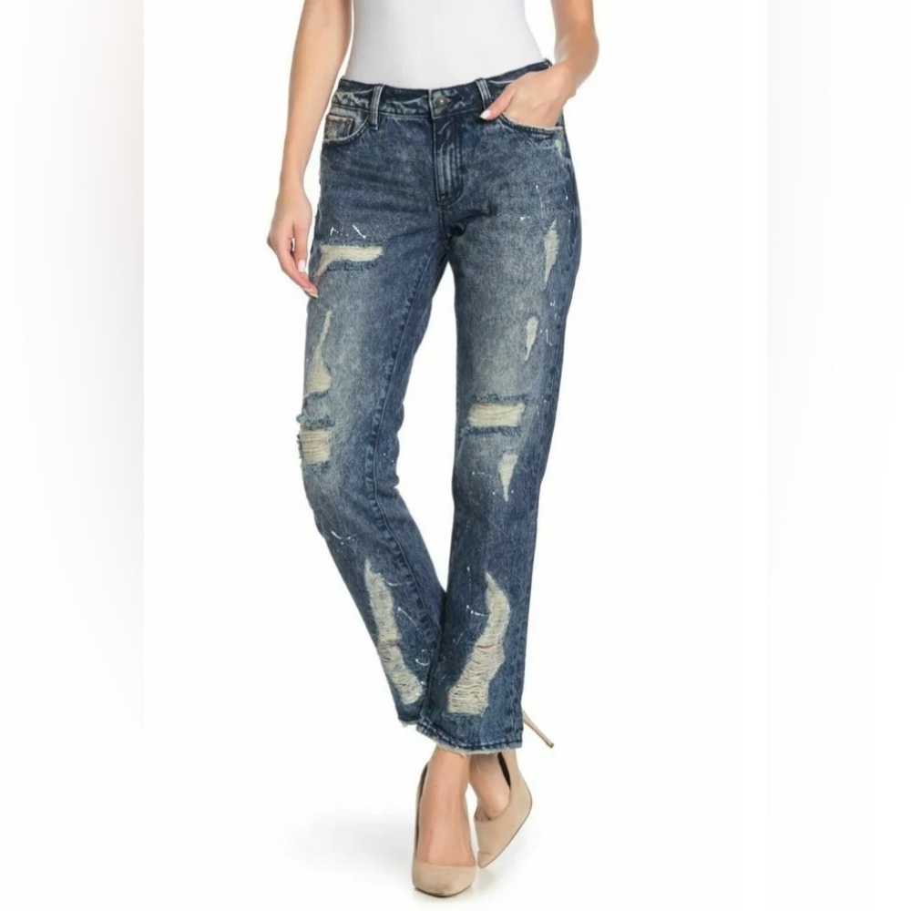 Women’s Remix by Rock Revival Slouchy Straight Leg Jeans Distressed Blue size 27
